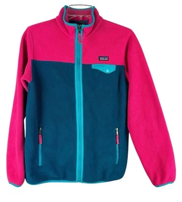 Patagonia Synchilla Fleece Jacket Youth Girls XXL 16-18 Color Blocking Pink - Image 1 of 4