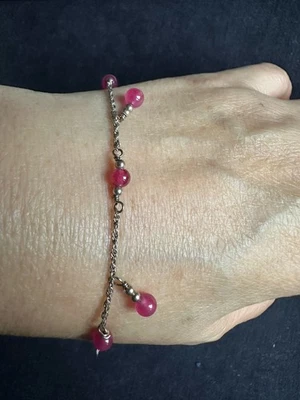 925 Sterling Silver Ruby Ball Drop Pretty Bracelet-22cm - Image 1 of 4