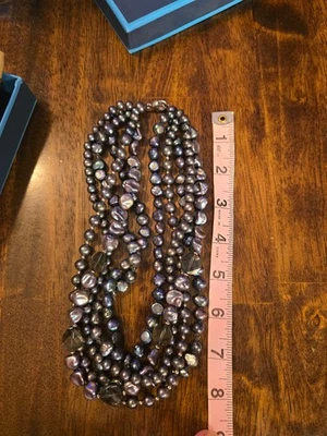 Vtg 5 Strand Black Peacock Baroque Pearl Collar Necklace Sterling Silver 925 - Image 1 of 4