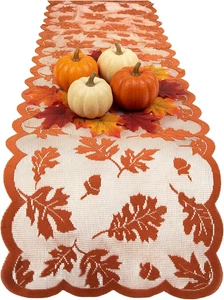 Fall Table Runner Maple Leaves Lace Table Runner Orange Fall Runners 13X72Inch T - Picture 1 of 12