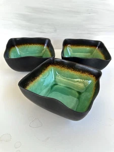 Einzigartige Form Schalen Galaxy Jade, türkis und braun tropfenglasiert Bambus Design, 3er Set - Bild 1 von 6