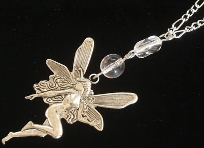 Фея Y ожерелье серебряная пластина прозрачный стеклянные бусины феи ювелирных изделий 18» Figaro цепочка - Изображение 1 из 2