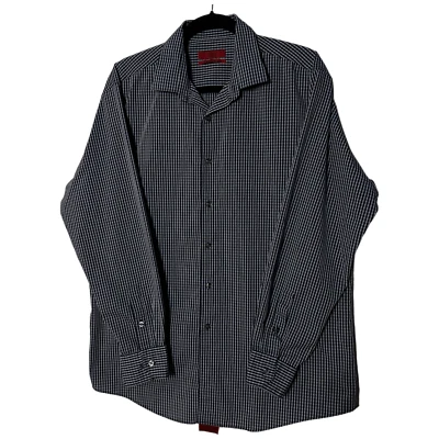 Mens Alfani  Fitted Stretch Fabric Shirt Black Stripe Button Up Long Sleeve - Image 1 of 4