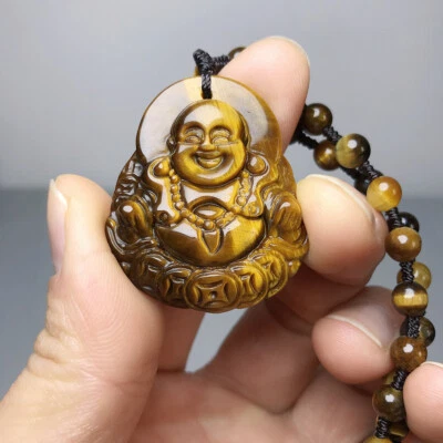 Natural Tiger Eye Pendant Necklace Carved Buddha Guardian Jewelry Amulet Pendant - Image 1 of 4