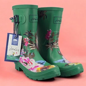 New Joules Rain Boots Mid Calf Molly Welly Green Flowers Size US: 6 UK: 4 - Picture 1 of 12