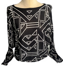 Ralph Lauren Top Blouse Shirt Knit Women Sz M Black White Geometric 80s 90s Line