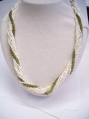 Collana Torchon di Perle d'acqua dolce e Tormaline naturali - Girocollo Argento - Immagine 1 di 4