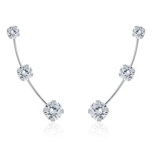 925 Sterling Silver Clear CZ Zirconia Triple Gradual Curved Bar Ear Climber - Bild 1 von 2