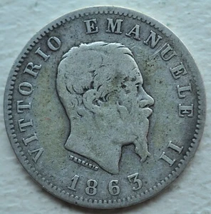 1 Lyre 1863 M King Vittorio Emanuele II Kingdom D'Italia - Picture 1 of 2