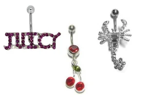 Scorpion Cherry or JUICY Belly Bar 316L Steel Crystals 10mm Length Bar - Picture 1 of 5