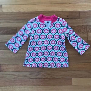Tea Collection pink navy blue geometric floral print top dress, girls 4 - Picture 1 of 9