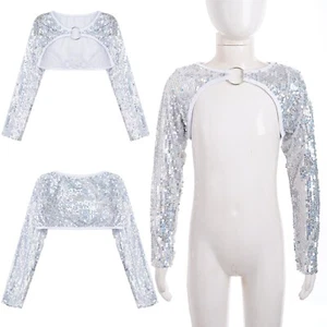 Kids Girls Bolero Casual Jacket Flower Cardigan Shiny Crop Top Prom Blouse Wrap - Picture 1 of 22