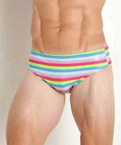 Nuevo con etiquetas Traje de baño Speedo para hombre talla 34 Eco Endurance Brief Colección VIBE Rayas - Imagen 1 de 6
