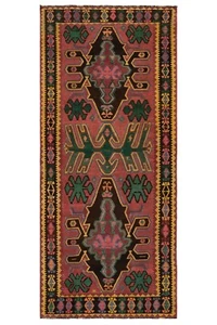 Kelim 350x154 cm Handgewebter Perserteppich Wolle Orient kilim Läufer Rug Rosa - Bild 1 von 11