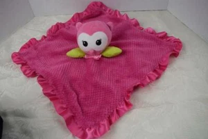 Okie Dokie Pink Owl Security Blanket Satin Trim Rattle Plush - Picture 1 of 1