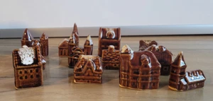 12 Ceramic Brown Drip Glazed Miniature Buildings Castles Church Village - Picture 1 of 8