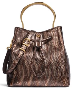 $378. Donna Karan New York Lawrence Crossbody Bucket Bag Mettalic Snake Gold - Picture 1 of 6