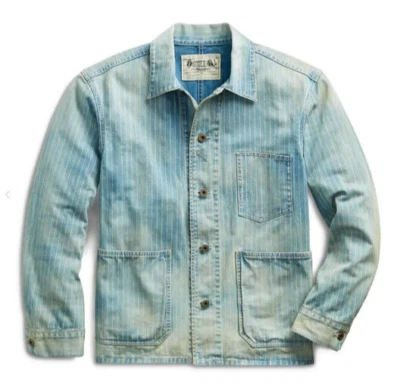 Chaqueta de ingeniero de mezclilla índigo envejecida abrigo a rayas estilo RRL Foto 1 de 4
