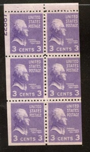 US Scott 807a Booklet pane of 6 with Partial plate number MNH - Picture 1 of 1