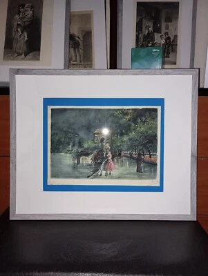 SEXY Vintage ORIGINAL SIGNED FRENCH ETCHING Hand-Colored M Beders PARIS FRANCE - Image 1 of 4