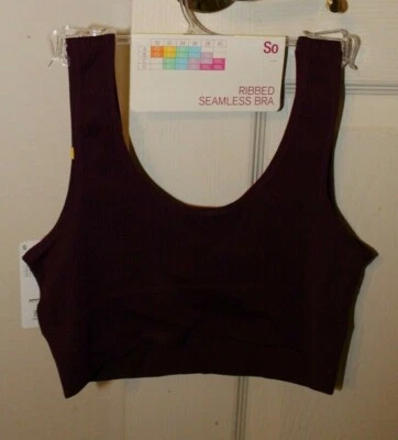 Bralette sin costuras acanalado ciruela fragante talla S. Inalámbrico. Tazas extraíbles. Foto 1 de 4