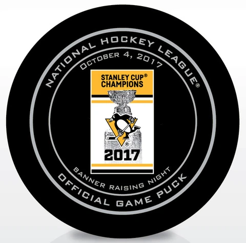 PITTSBURGH PENGUINS BANNER RAISING NIGHT GAME PUCK STANLEY CUP CHAMPS 10/04/2017 Cover