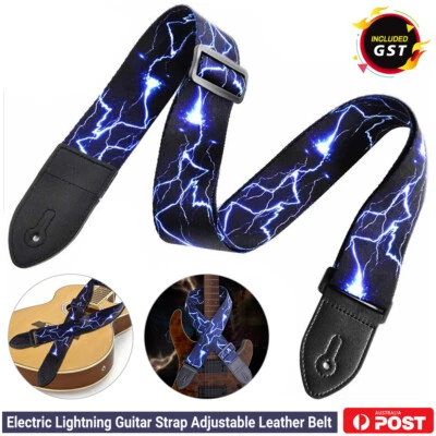 Electric Lightning Guitar Strap Adjustable Leather Belt Acoustic Electric Bass - image 1 of 4
