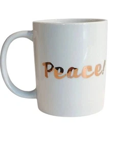 Peace Coffee Tea Mug GOLD Letters WHITE Hip Pop Culture Glam Boardroom Chic Mom  - Picture 1 of 6