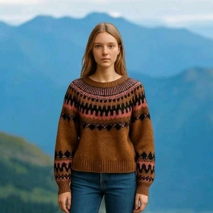 Maglione donna Knox Rose Fair Isle marmorizzato manica lunga elasticizzato marrone rosa XXL - Foto 1 di 9
