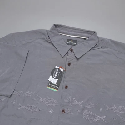 Camisa Quicksilver Waterman Offshore Fish Bordada Ajuste Cómodo Gris Talla XL Foto 1 de 4