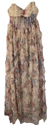 Maxi Vestido Faeriesty Para Mujer XL Sin Tirantes Beige Multi Floral Corsé Corpiño Hada Foto 1 de 4