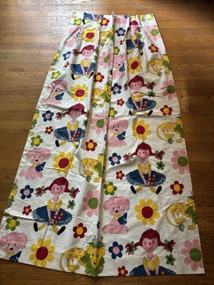 "Cortinas juveniles Raggedy Ann de colección un par Sears años 60-70 pellizco plisado 40""X62,5" Foto 1 de 4