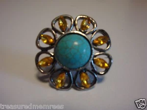 New Turquoise Ring ~ Distressed Vintage Silver Tone ~ Style #1204 ~ Size 7.5 - Picture 1 of 11