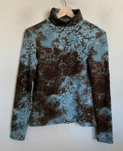 Cache Pullover Rollkragen braun türkis blau abstraktes Muster Langarm Gr. L - Bild 1 von 6