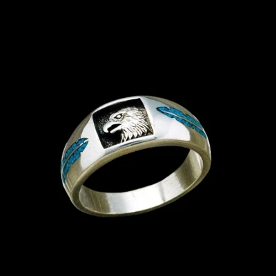 Adler Ring Türkis Navajo Style Indianerschmuck Westernschmuck Adlerring Eagle - Bild 1 von 3
