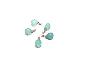 10 Pcs Natural Aqua Chalcedony Teardrop Faceted 6x12-7x14mm Beads Rose Gold Wire