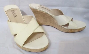 Michael Kors Cream Patent Leather slip on Wedge sandal shoes Sz 10M - Picture 1 of 10