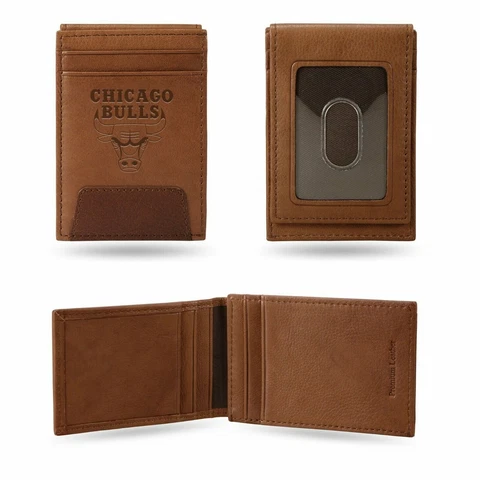 Chicago Bulls Premium Leather Money Clip Front Pocket Wallet Embossed Basketball Cover