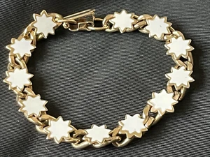 Vintage White Stars Enamel Panel Chain Bracelet Gold Tone 7 1/4" Star Jewelry - Picture 1 of 11