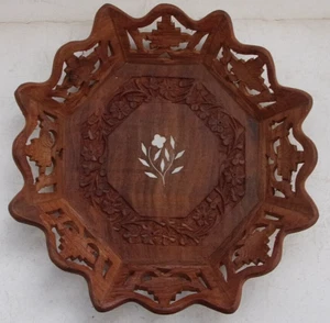Geschnitzte Holzschale mit Intarsien,Durchbruch-Schale  Durchmesser 27 cm - Bild 1 von 8