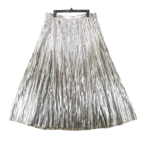 Anthropologie Silber Metallic Plissee Midi Rock Pull-On gefüttert Gr. Large NEU Neu mit Etikett - Bild 1 von 9
