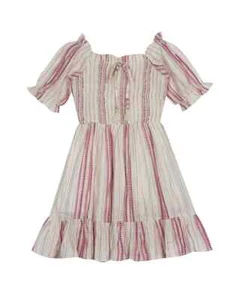 RARE EDITIONS Big Girls Smocked Srtiped Gauze Dress Multicolor Size 16 - Picture 1 of 2