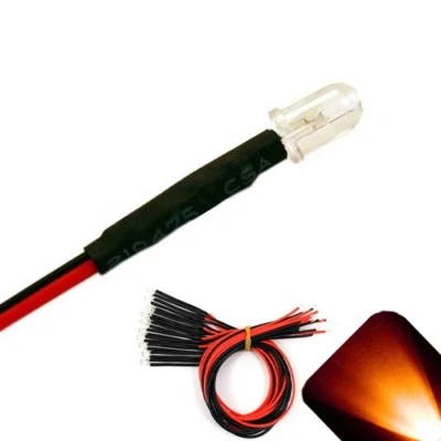 LIGHTHOUSE LEDS 20 x Pre wired 12v 5mm Amber Orange LEDs Prewired 12 volt LED 11v 13v 14v 15v