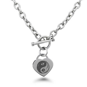 Stainless Steel Yin Yang Taijitu Symbols Heart Charm Bracelet, Necklace, Set