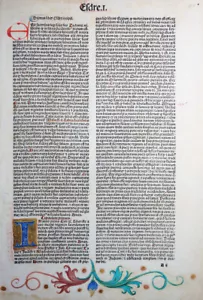 BIBEL BIBLIA LATINA BUCHMALEREI INKUNABELBLATT NIKOLAUS DE LYRA KOBERGER 1487 - Picture 1 of 3