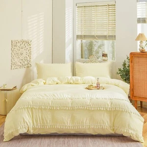 100% Cotton Tassel Duvet Cover- 5 Piece Boho White Tufted Bedding Comforter Set - Picture 1 of 41
