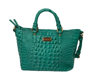 Brahmin Satchel Handbag Womens Croc Embossed Leather Purse Shoulder Bag - Picture 1 of 10