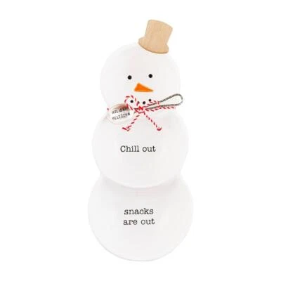 Mud Pie Home Snowman Christmas Holiday Triple Divided Serving Bowl Spoon Set - Image 1 of 2