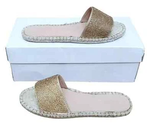 TRUFFLE Fizz Ladies Gold Glitter Single Strap Sandals Slip On Flat EU 37 UK 4 A - Picture 1 of 6