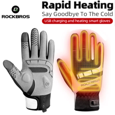 ROCKBROS Electric Heated Gloves Cycling Winter Glove USB Plug in Touchscreen